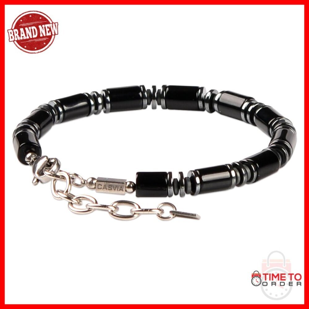 Men's Adjustable Bracelet with Black Agate Hematite Stainless Steel Chain
